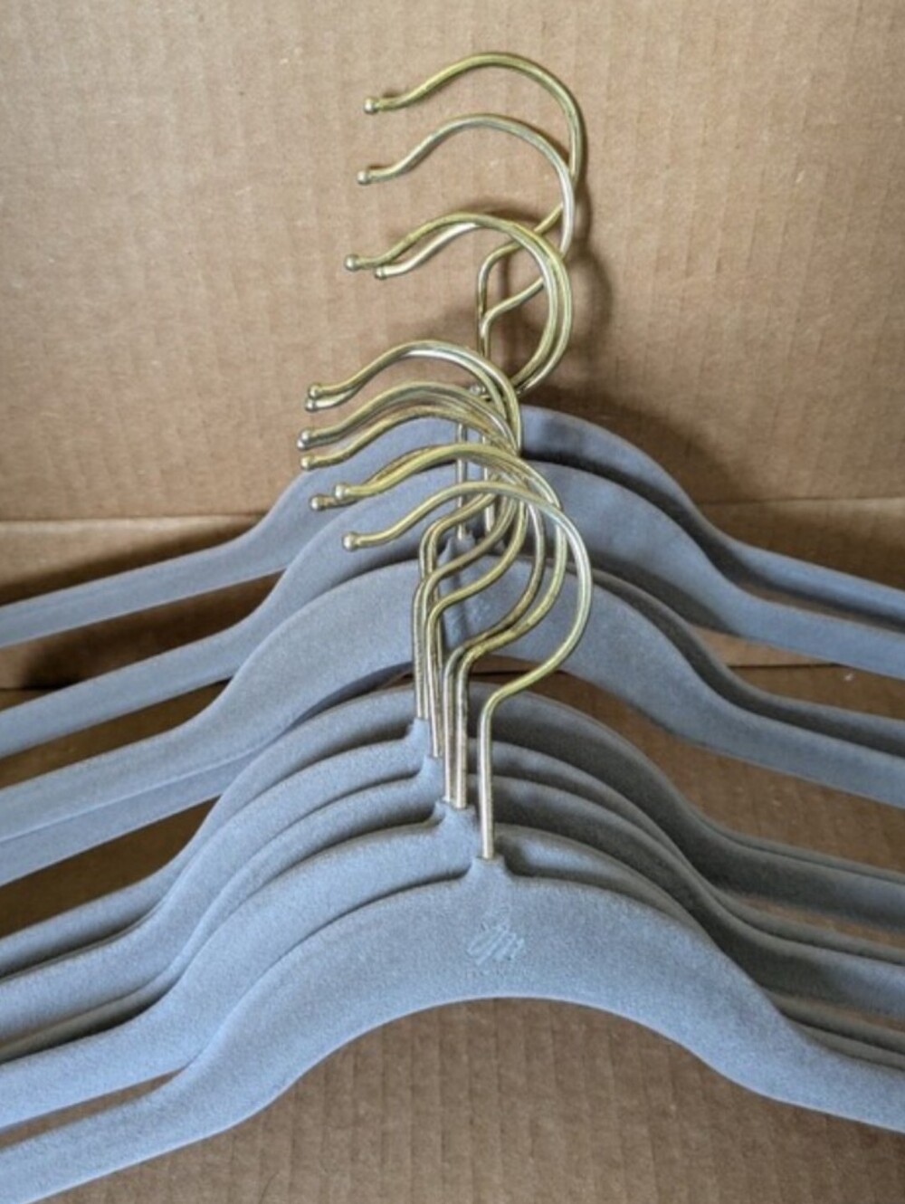 Joy Mangano Gray Velvet Hangers with Gold Hooks Bundle 12